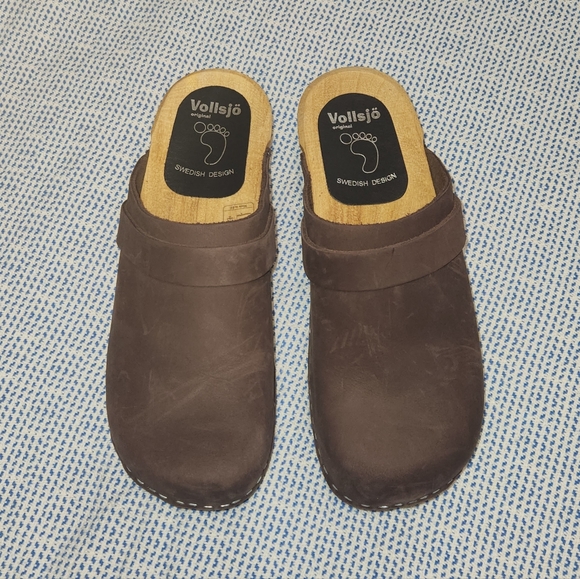 Vollsjo Swedish Clogs low wood heel brown suede size 41/11 NEW no box - Picture 3 of 12